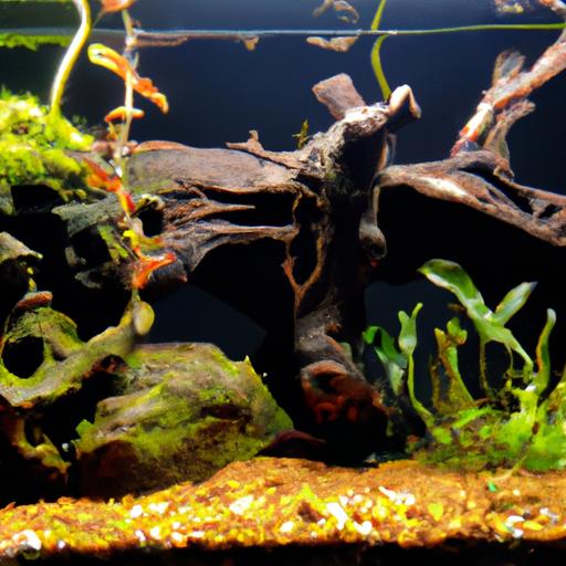 A stunning aquascape showcasing the art of using freshwater moss to create a vibrant underwater landscape.