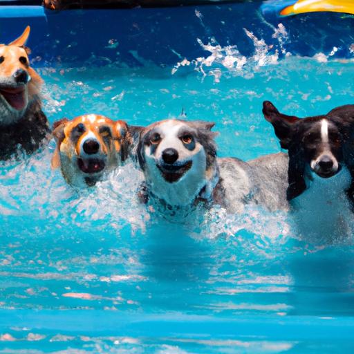 Dogs enjoying a refreshing swim in a canine swimming pool.