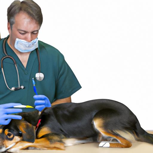 A veterinarian carefully examining a dog's vaccination site to understand the reaction