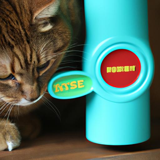A cat engaging with a puzzle feeder treat dispenser to access its hidden treats