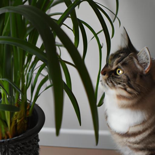 A cat enjoying the company of a spider plant.