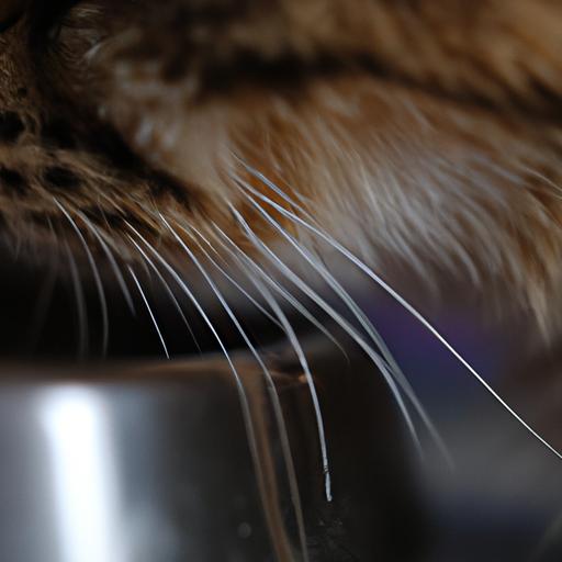 A cat's whiskers experiencing fatigue due to a narrow food bowl.