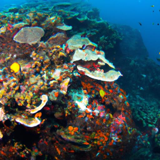 A diverse coral reef ecosystem showcasing unique coral species.