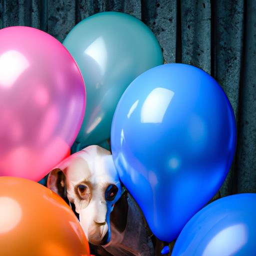 A dog experiencing balloon anxiety during a balloon popping event.