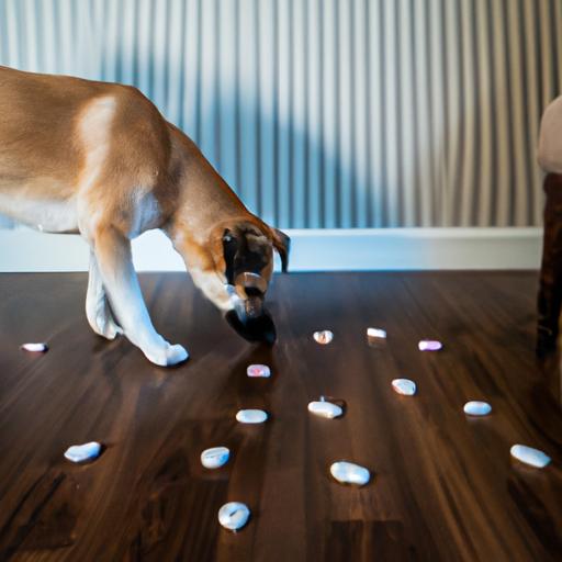 A dog enjoys following a scent trail in a scent-infused living room.