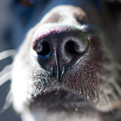 A dog with nasal discharge, a common symptom of canine aspergillosis.