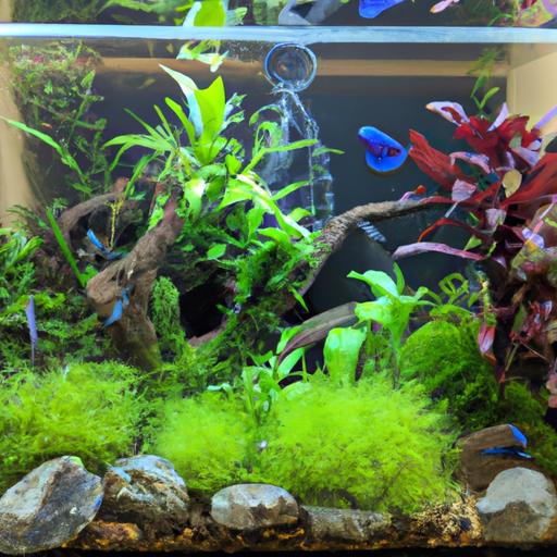 A captivating freshwater Betta community tank with lush plants and colorful fish.