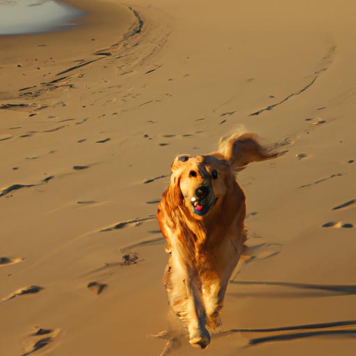 A golden retriever enjoying a fun-filled day at a dog-friendly beach