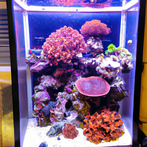 A thriving home aquarium filled with beautifully propagated corals.