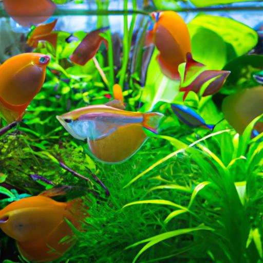 Care essentials for honey gourami fish include a well-maintained aquarium with live plants and floating vegetation.
