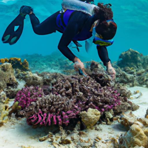 A marine biologist integrating soft and hard corals in a reef ecosystem