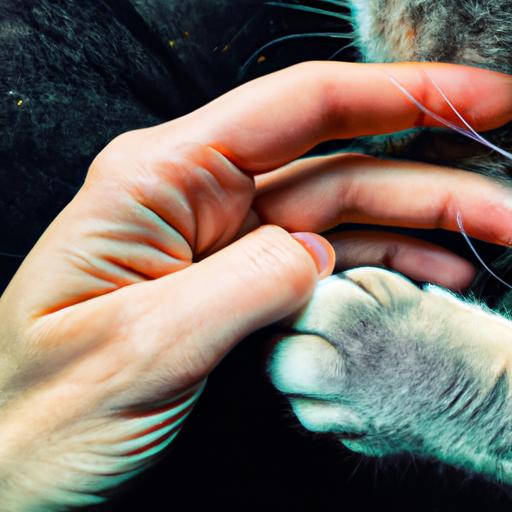A person observing a cat's paw kneading behavior up close.