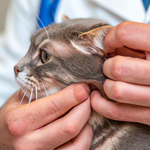 A veterinarian carefully examining a cat's ear for signs of otitis media.