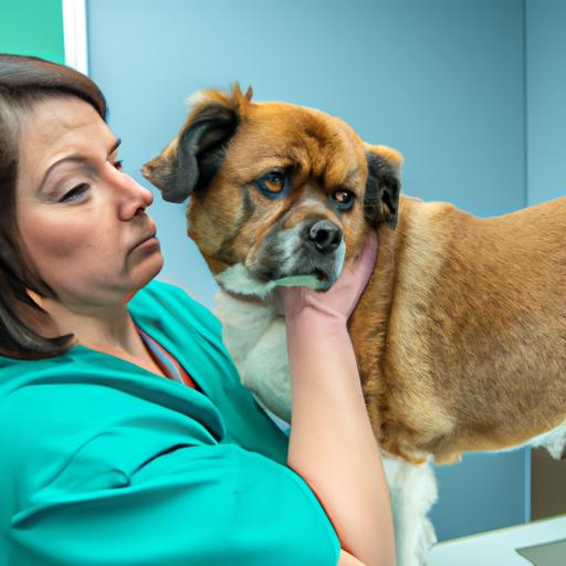 A veterinarian carefully examines a dog for any signs of neoplasia, emphasizing the significance of early detection.